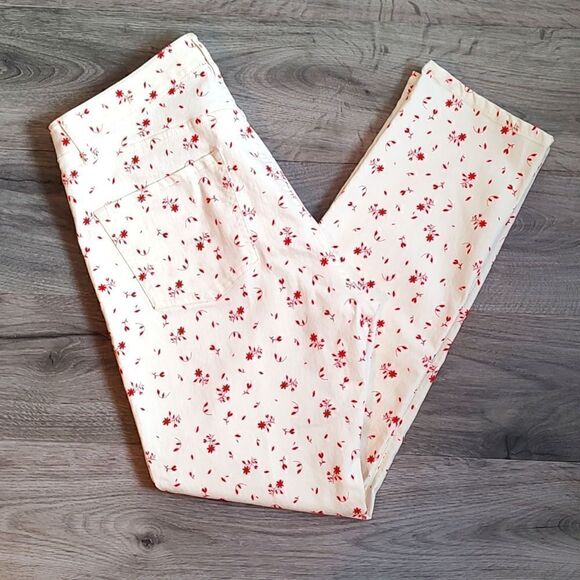 H&M Size 14 Red Floral Print Slim Leg Twill Stretch Pants‎ - Picture 7 of 11
